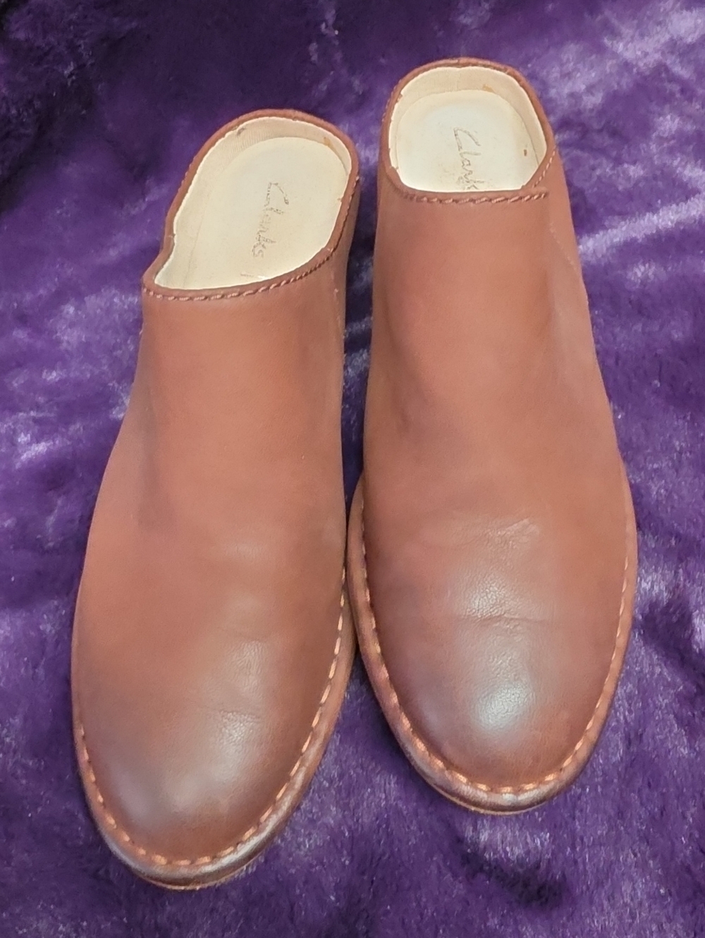 Clarks Women’s Brown Leather Slip-On Mules Sz 6.5